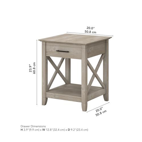 Bush Furniture Key West Small End Table with Storage Modern Farmhouse Accent Shelf for Living Room in Washed Gray