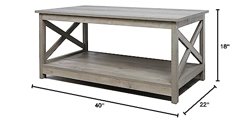 Rainbow Sophia Coffee Table, Modern Farmhouse Wood Coffee Table with 2-Tier Storage, 40 Inch, Washed Oak Rainbow Sophia