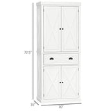 HOMCOM 72" White Traditional Kitchen Pantry Cabinet with Adjustable Shelves and Large Drawer HOMCOM
