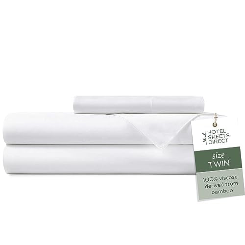 Hotel Sheets Direct 3 Piece Bed Sheet Set Twin Size, 100% Viscose Derived from Bamboo Sheets Set with 1 Pillowcase, Cooling & Breathable Luxury Bedding, Moisture-Wicking & Silky Soft Texture, White Hotel Sheets Direct