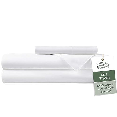Hotel Sheets Direct 3 Piece Bed Sheet Set Twin Size, 100% Viscose Derived from Bamboo Sheets Set with 1 Pillowcase, Cooling & Breathable Luxury Bedding, Moisture-Wicking & Silky Soft Texture, White Hotel Sheets Direct