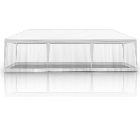 Outvita Outdoor Party Tent with Screen, 10x30ft Canopy Shelter with Netting Side Walls and 2pcs Doors for Event Yard Patio BBQ Picnic Parties White Outvita