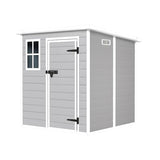 YOPTO 6x6 FT Resin Outdoor Storage Shed with Floor, All-Weather Plastic Shed with Lockable Doors, Window & Vents, Utility Plastic Tool Shed Storage House for Backyard, Patio, Light Grey YOPTO