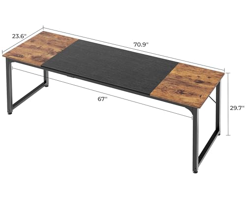 Huuger Computer Desk, 70 Inch Office Desk, Gaming Desk with Storage, Writing Desk Work Desk for Home Office, Study, Long Simple Desk, Large Legroom, Metal Frame, Rustic Brown and Black - WoodArtSupply