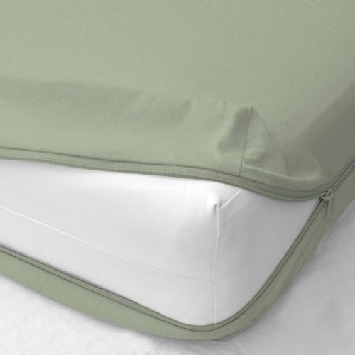 Armless Futon Mattress Cover Zippered | Zipper Fitted Sheet Cotton Queen Size 6 Inch Drop Pocket, 600TC | Soft Durable Machine Washable Bed Mattress Protect Cover | Sage Estar Bedding