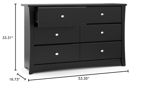Storkcraft Crescent 6 Drawer Double Dresser (Black) – GREENGUARD Gold Certified, Dresser For Nursery, 6 Drawer Dresser, Kids Dresser, Nursery Dresser Drawer Organizer, Chest of Drawers STORKCRAFT