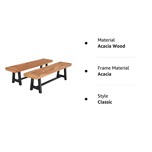 PHI VILLA 63" Acacia Wood Backless Picnic Bench Set – Durable Outdoor Dining Benches for 6 People, Classic Brown and Black - WoodArtSupply