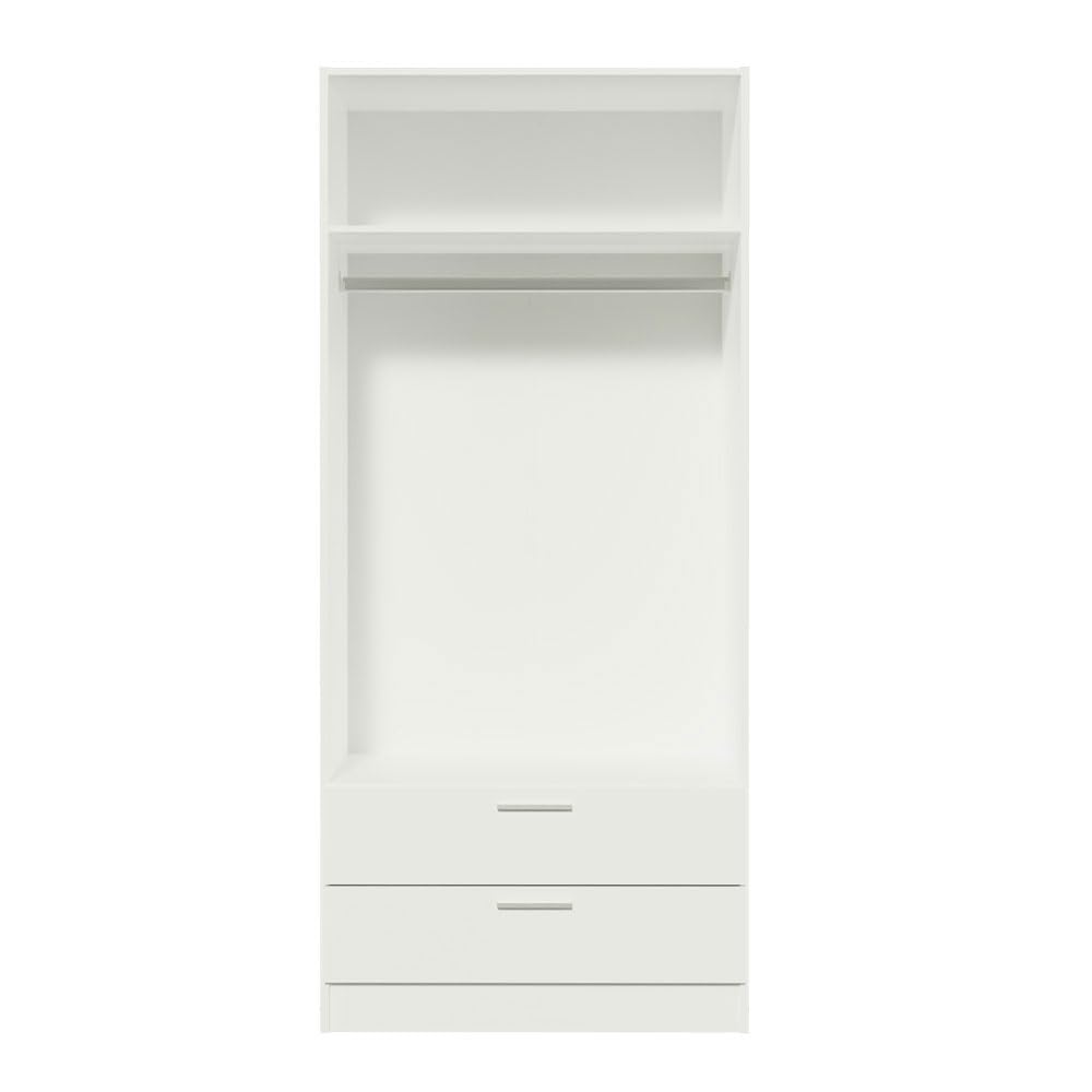 Madesa 2 Door 2 Drawer Storage Cabinet Wardrobe with Shelf and Hanging Space 31" L Wooden Armoire Closet Organization Unit for Bedroom and Office - White Madesa