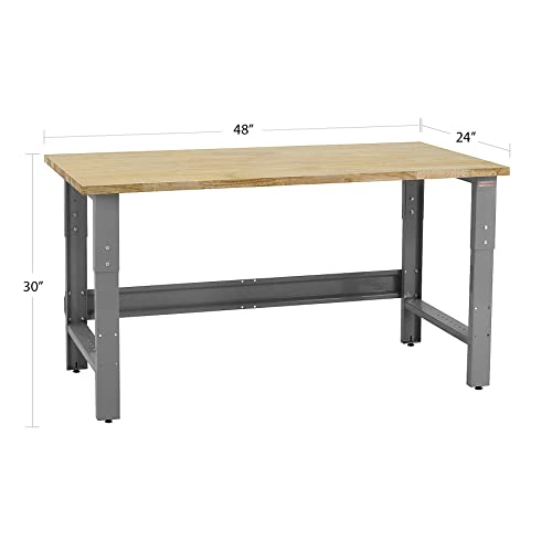 Table & Workbench: 1" Thick Solid Wood Oiled Butcher Block Top, Height Adjustable 30" D x 48" L x 30" - 36" H - by BenchPro - WoodArtSupply