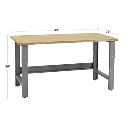 Table & Workbench: 1" Thick Solid Wood Oiled Butcher Block Top, Height Adjustable 30" D x 48" L x 30" - 36" H - by BenchPro - WoodArtSupply