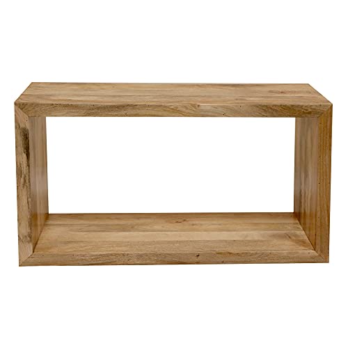 The Urban Port 52-Inch Cube Shape Mango Wood Console Table with Bottom Shelf - WoodArtSupply