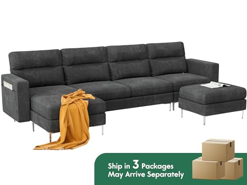 YESHOMY Convertible Sectional Sofa Modular Couch with Upholstered Chair and Moveable Ottoman, L-Shaped, 6 Seats, for Living Room, Dark Grey