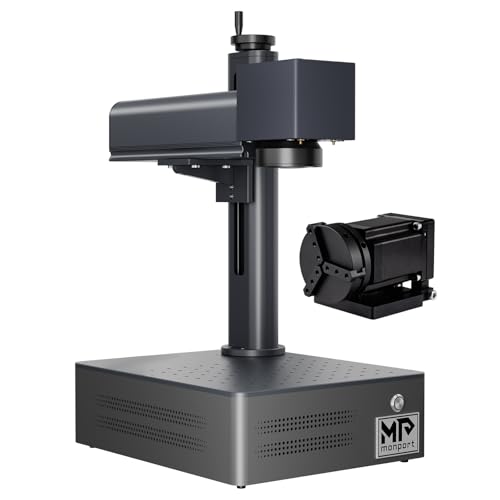 Monport 30W JPT & MOPA Fiber Laser Engraver With 3D & Deep Engraving,6.9"x6.9" Work Area 10,000mm/s Laser Marking Machine for Metal Color Marking BSLcad Included With Rotary Axis Monport