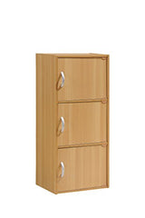 HODEDAH 3 Door Bookcase Cabinet, Beech Hodedah
