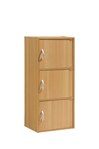 HODEDAH 3 Door Bookcase Cabinet, Beech