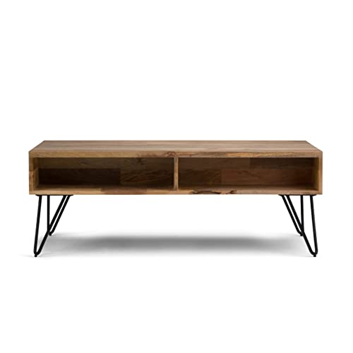 SIMPLIHOME Hunter SOLID MANGO WOOD and Metal 48 Inch Wide Rectangle Industrial Lift Top Coffee Table in Natural, For the Living Room and Family Room
