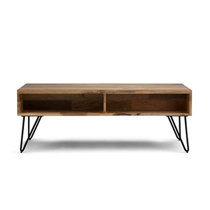 SIMPLIHOME Hunter SOLID MANGO WOOD and Metal 48 Inch Wide Rectangle Industrial Lift Top Coffee Table in Natural, For the Living Room and Family Room