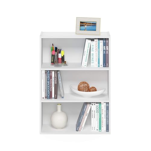 Furinno Pasir 3-Tier Open Shelf Bookcase in Elegant Plain White - WoodArtSupply