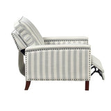 Push Back Recliner Chair Stripe Pattern Fabric Upholstery Nailhead Trim Solid Wood Classic Traditional Living Room Furniture 1pc WoodArtSupply