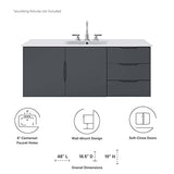 Modway Vitality 48" Single Sink Wall-Mount Bathroom Vanity in Gray White, 47.5 x 47 x 50 Modway