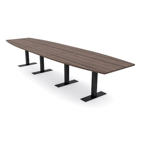 SKUTCHI DESIGNS INC. 16 Ft Boat Shaped Conference Table with Metal T-Bases | Harmony Series Modular Conference | Scratch-Resistant, Durable & Easy to Assemble | Natural Eucalyptus – 16’ SKUTCHI DESIGNS INC.