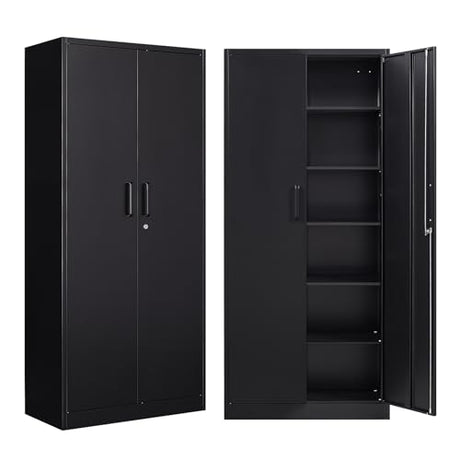 NODHM Metal Storage Cabinets with Lock, 71" Garage Storage Cabinet with 2 Door and 5 Adjustable Shelves, Steel Lockable Tool Cabinets for Home, Office, Gym, Garage NODHM