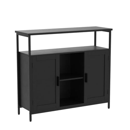 usikey Storage Cabinet with 2 Doors, Kitchen Buffet Cabinet with Storage, Storage Sideboard with Adjustable Shelves, for Living Room, Dining Room Dark Black