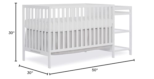 Dream On Me Synergy 3-in-1 Convertible Full-Size Baby Crib & Changer, White, Open Storage, GreenGuard Gold & JPMA, Pinewood, Converts to Day & Toddler Bed, 4 Mattress Heights, 1″ Changing Pad,