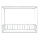 CITYLIGHT White Twin Size Wooden Canopy Bed with Guardrails for Kids CITYLIGHT