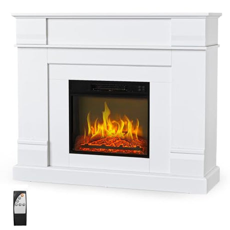 Bonnlo 47''W Freestanding Electric Fireplace Stove w/Remote & Timer, Realistic Fake Fireplace Heater w/ 6 Flame Colors, 5 Flame Brightness & Wood Mantel for Indoor Home Bedroom Living Room, 1400W Bonnlo