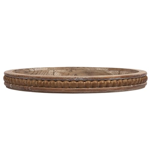 Whitewashed Round Decorative Wood Tray - WoodArtSupply