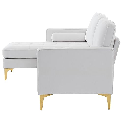 Karl home L-Shape Sectional Sofa Linen Fabric Sofa Couch Living Room Futon Couch with Reversible Chaise, Lattice Decored Seat Cushion, Beige Karl home