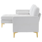 Karl home L-Shape Sectional Sofa Linen Fabric Sofa Couch Living Room Futon Couch with Reversible Chaise, Lattice Decored Seat Cushion, Beige Karl home