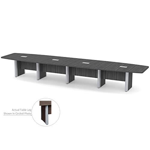 Thaweesuk Shop 18 ft Gray Modern Boat Shaped Conference Table Room Hide Wires Inside Elliptical Metal Legs Desk Grommets Racetrack Boardroom Office Furniture Business Wood 212''L x 47-32''W x 29''H Generic