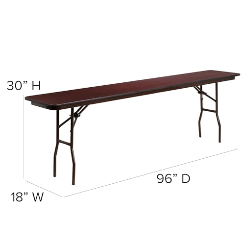 Flash Furniture Frankie 8' Mahogany Melamine Laminate Folding Training and Event Table, Wooden Rectangular Folding Training Table, Brown Flash Furniture