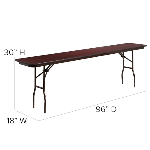 Flash Furniture Frankie 8' Mahogany Melamine Laminate Folding Training and Event Table, Wooden Rectangular Folding Training Table, Brown - WoodArtSupply