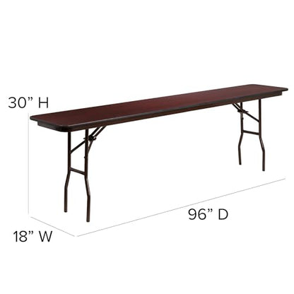 Flash Furniture Frankie 8' Mahogany Melamine Laminate Folding Training and Event Table, Wooden Rectangular Folding Training Table, Brown - WoodArtSupply