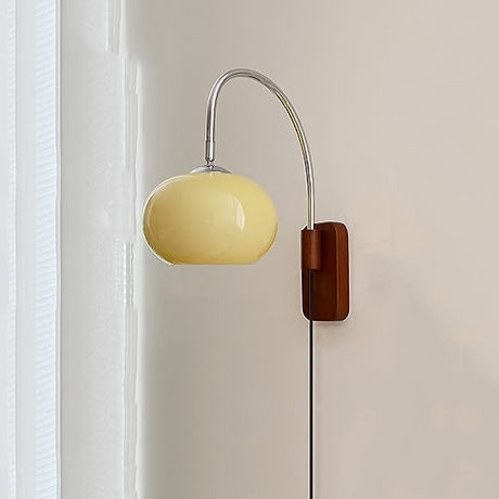 CADPCAG Modern Decoration Wall Sconce Mid Century with White Milk Glass Vintage Industrial Wood Wall Light Hardwired Smoke Grey Amber Farmhouse Reading Wall Lamp for Bedroom Living Room Bedside CADPCAG