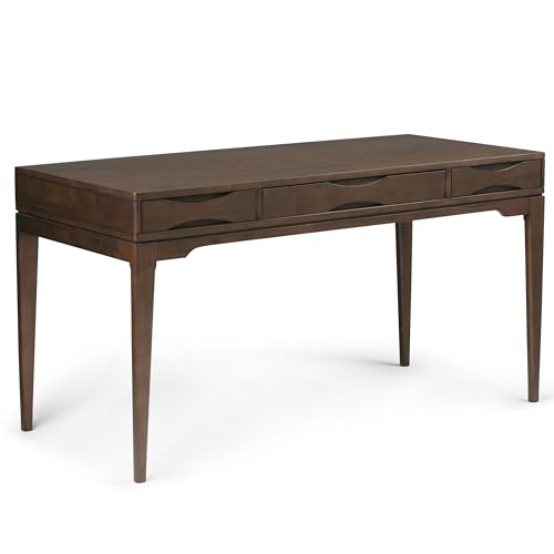 SIMPLIHOME Harper SOLID WOOD Mid Century Modern 60 inch Wide Home Office Desk, Writing Table, Study Table Furniture in Walnut Brown with 2 Drawers - WoodArtSupply