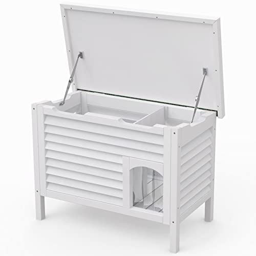 GDLF Outdoor Cat House Solid Wood Feral Cat Shelter with Waterproof Roof & Special Full Ventilation Design Keeps Multiple Cats Cool for Hot Summers 31.9" Lx18.9 Wx23.6 H GDLF