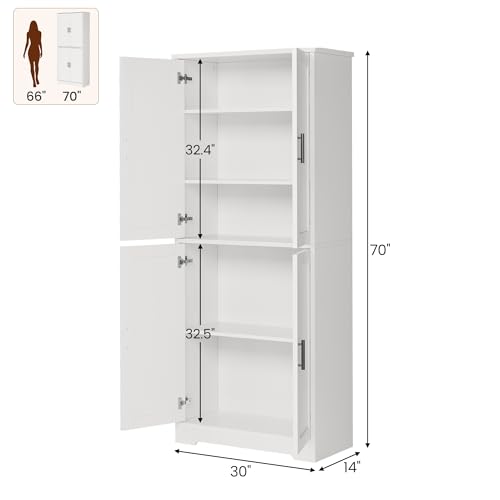 GarveeHome Pantry Cabinet, Freestanding Kitchen Pantry Storage Cabinet,70 in Cupboard, Tall Storage Cabinet with Doors and Adjustable Shelves,for Bathroom, Dining Room, Living Room (White-Classic) GarveeHome