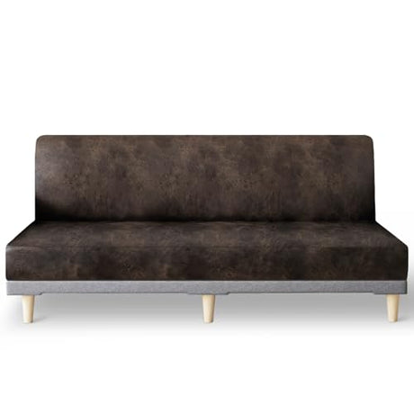 molasofa Leather Like Stretch Futon Slipcover Armless Futon Bed Sofa Cover Furniture Protector with Elastic Bottom, Soft and Washable Futon Cover for Sofa Bed Stay in Place（Larger，Dark Brown） molasofa