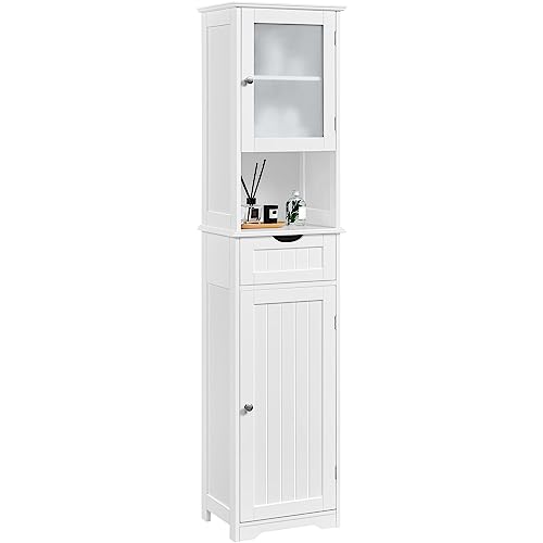 Yaheetech 67" Tall White Bathroom Storage Cabinet with Glass Door and Adjustable Shelves Yaheetech