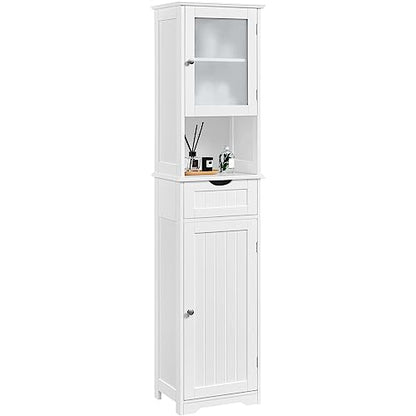 Yaheetech 67" Tall White Bathroom Storage Cabinet with Glass Door and Adjustable Shelves - WoodArtSupply