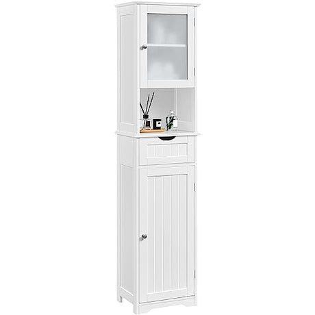 Yaheetech 67" Tall White Bathroom Storage Cabinet with Glass Door and Adjustable Shelves Yaheetech