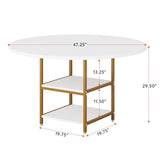 Tribesigns 47 Inches Dining Table Kitchen Tables for Dining Room, 4 People Round Dinner Table with Storage Shelves for Dinner Room Kitchen Living Room, White Gold(Only Table) Tribesigns