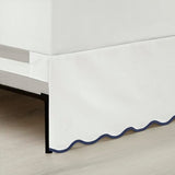 Lush Decor Coastal Chic Scalloped Edge Linen-Textured Bed Skirt Single, King Navy & White - White Bed Skirt King Size - Coastal Decor - Wrap Around Bed Skirt Lush Decor
