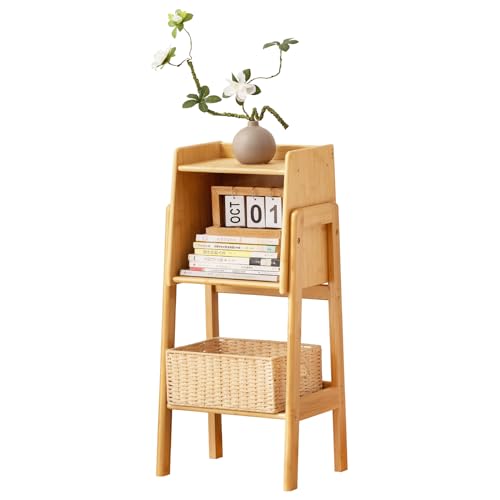 Welnow Natural Modern End Table, Bamboo Nightstand with 1 Tier Storage Space Open Shelf Side Table Cabinet Bedside Table Practical Sofa Side Table for Bedroom, Living Room,Small Welnow