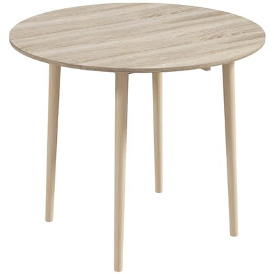 HOMCOM 35" Round Folding Dining Table, Collapsible Drop Leaf Table for Small Spaces, Small Kitchen Table with Solid Wood Legs for Dining Room, Oak
