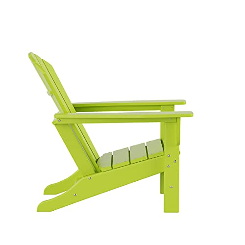 WestinTrends Dylan Adirondack Chair, All Weather Resistant Poly Lumber Outdoor Patio Chairs, Seashell Slat Curved Back, Widen Seat Armrest, Color Stay, Imitation Wood Texture, Lime Green - WoodArtSupply